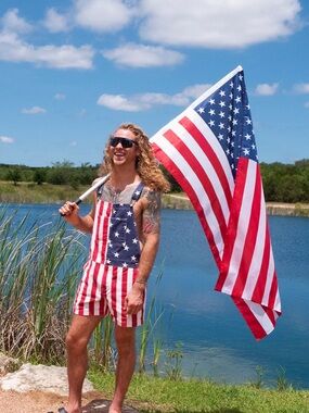 Chubbies Men's American Flag Overalls Shorts Red White Blue Chubberalls Cotton M